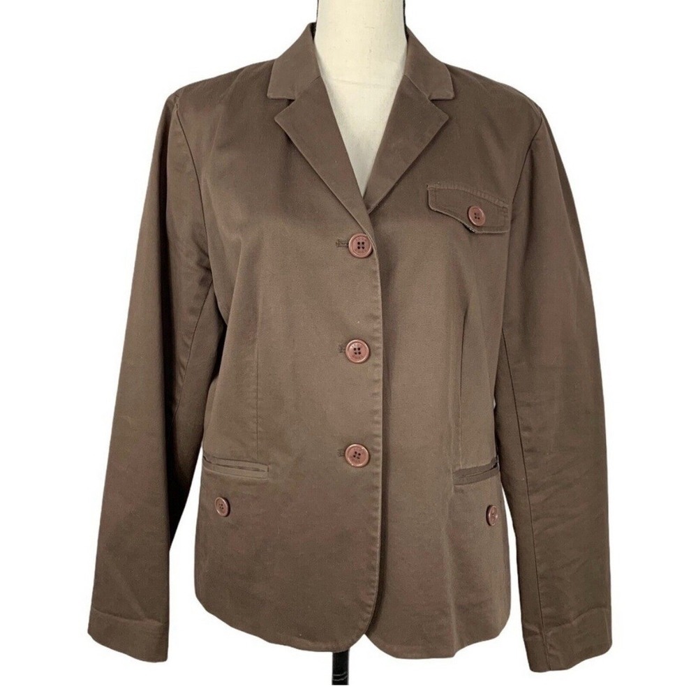 Izod Stretch Blazer Women's 1X 18W Chocolate Brown Fun Pockets Cotton Spandex EC